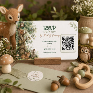Waldtiere-Baby-Party QR-Code-RSVP Begleitkarte