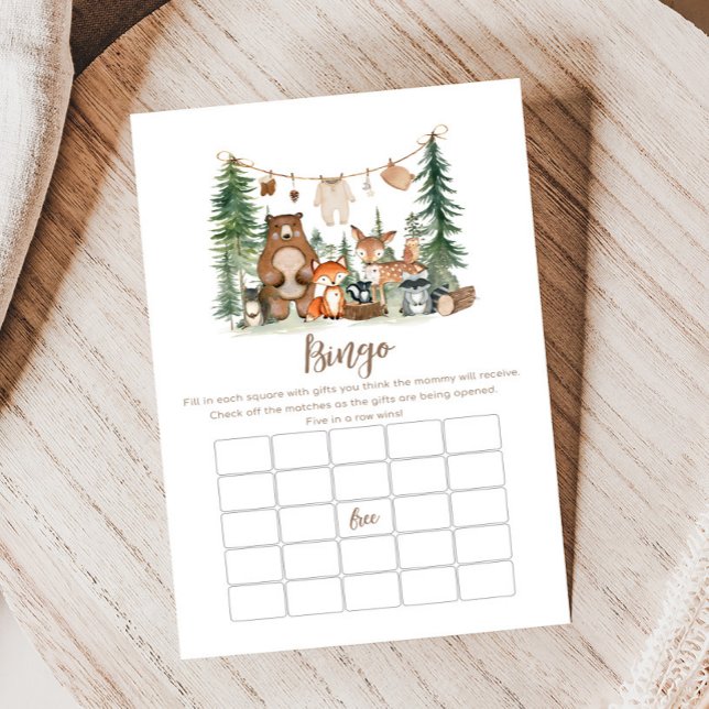 Waldtiere Baby Shower Bingo Spiel (Woodland Animals Adventure Awaits Rustic Baby Shower Game)