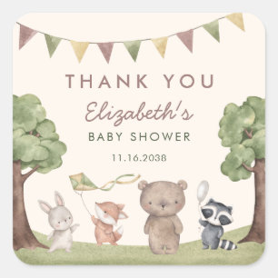 Waldtiere Baby Shower Danke Quadratischer Aufkleber