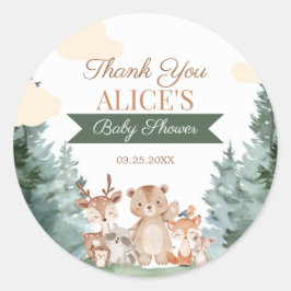 Waldtiere Baby Shower Dankeschön Geschenk  Runder Aufkleber