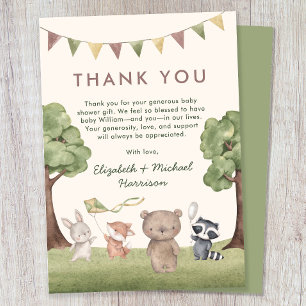 Waldtiere Baby Shower Dankeskarte