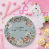 Waldtiere Baby Shower Dusty Blue Pappteller (Party)