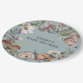 Waldtiere Baby Shower Dusty Blue Pappteller (Schrägansicht)