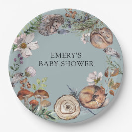 Waldtiere Baby Shower Dusty Blue Pappteller