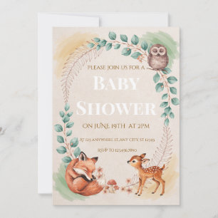 Waldtiere Baby Shower Einladung