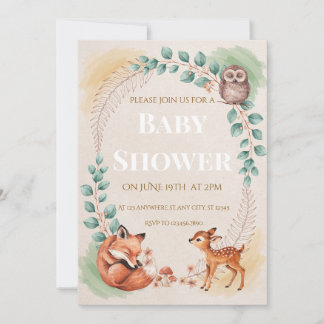 Waldtiere Baby Shower Einladung