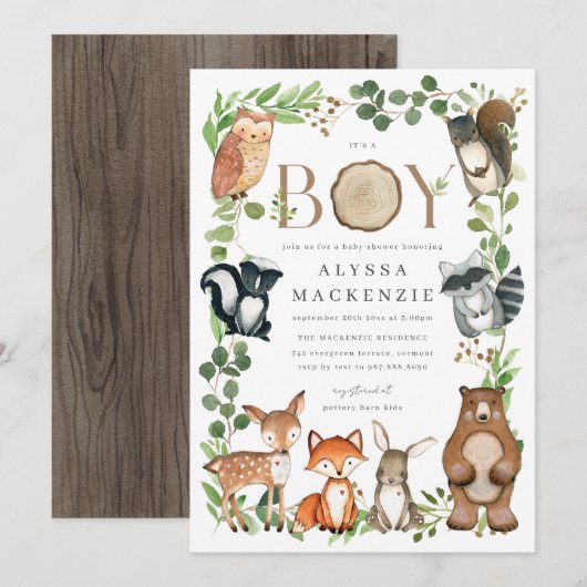 Waldtiere Baby Shower Einladung (Vorne/Hinten)