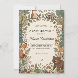 Waldtiere-Baby-Shower-Einladung | Geschlecht N Einladung