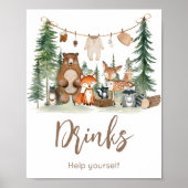 Waldtiere Baby Shower Getränke Schild (Vorne)