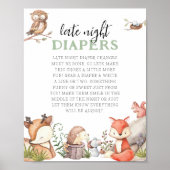 Waldtiere Baby Shower Mitternachtswindel Poster (Vorne)