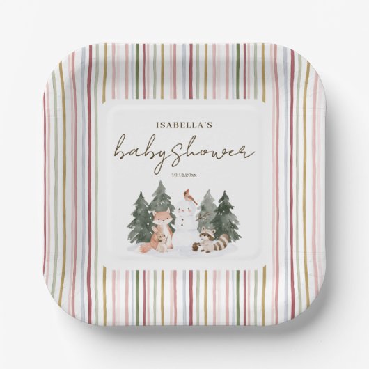 Waldtiere Baby Shower Pappteller (Vorderseite)