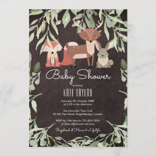 Waldtiere Baby Shower Schiefertafel Einladung