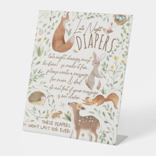 Waldtiere Baby Shower Späte Nacht Windeln Sockelschild