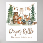 Waldtiere Baby Shower Windel Raffle Schild (Vorne)