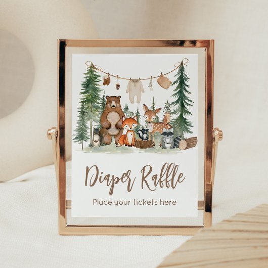 Waldtiere Baby Shower Windel Raffle Schild