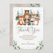 Waldtiere Baby Tiere Grüne Pinienbäume Dankeskarte (Vorne/Hinten)