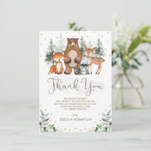 Waldtiere Baby Tiere Grüne Pinienbäume Dankeskarte (Stehend Vorderseite)