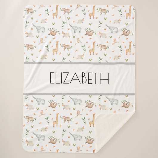 Waldtiere Babynamensdecke personalisiert Sherpadecke (Vorderseite)