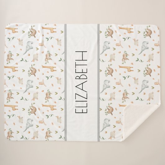 Waldtiere Babynamensdecke personalisiert Sherpadecke (Vorderseite (Horizontal))
