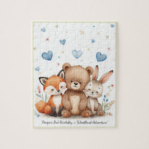 Waldtiere Bär Fuchs Hase Blaue Herzen Puzzle