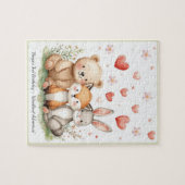 Waldtiere Bär Fuchs Hase Florales Herz Puzzle (Horizontal)