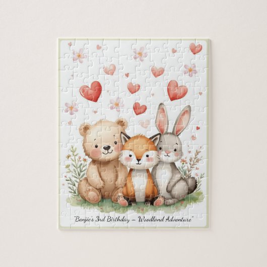 Waldtiere Bär Fuchs Hase Florales Herz Puzzle (Vertikal)