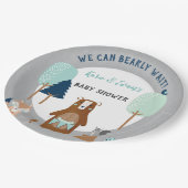 Waldtiere Bär Rustikal Blau Grau Pappteller (Schrägansicht)