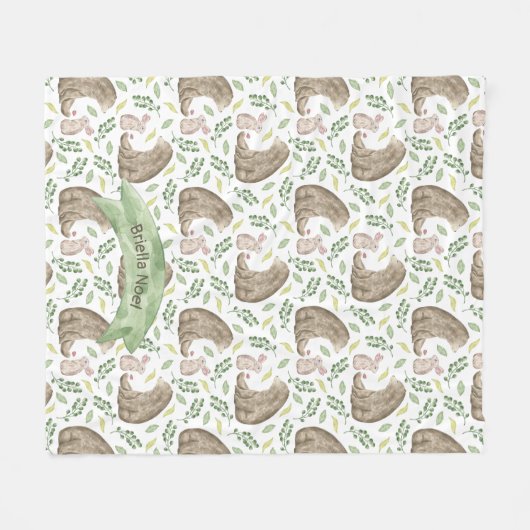 Waldtiere Bär und Kaninchen + Name Fleecedecke (Vorderseite (Horizontal))