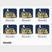 Waldtiere Baumhütten Buchzeichen-Label Quadratischer Aufkleber (Blatt)