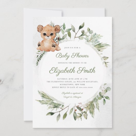 Waldtiere Bear Greenerity Baby Shower Invitat Einladung (Vorderseite)