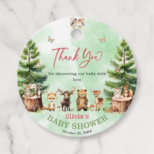 Waldtiere Beeren Blume Kinderdusche Geschenkanhänger (Vorderseite)