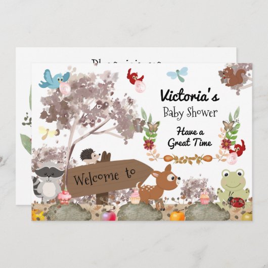 Waldtiere Begrüßung Einladung (Vorne/Hinten)