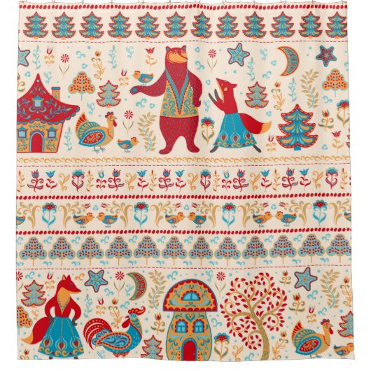 Waldtiere: Beige Hintergrund Duschvorhang (Vorderseite)