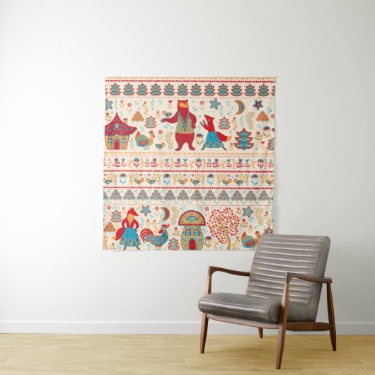 Waldtiere: Beige Hintergrund Wandteppich (Beispiel)