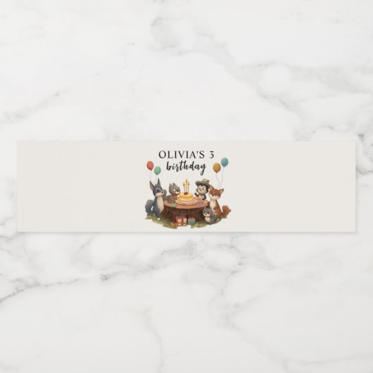 "Waldtiere Birthday Forest Party Wasserflaschenetikett (Einzelnes Label)