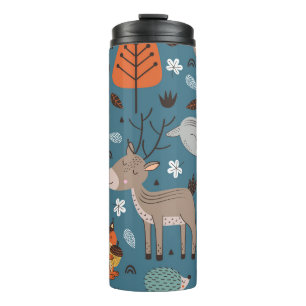 Waldtiere, blau, skandinavischer Stil Thermosbecher