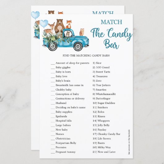 Waldtiere Blauer Lkw passt zum Candy-Bar (Vorne/Hinten)