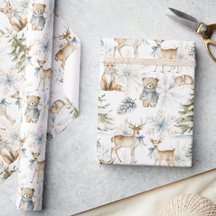 Waldtiere Blauer Weihnachten Geschenkpapier