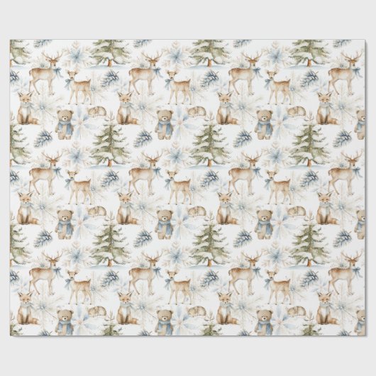 Waldtiere Blauer Weihnachten Geschenkpapier (Flach)