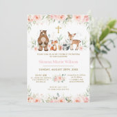 Waldtiere Blush Bloral Taufe Christening Einladung (Stehend Vorderseite)