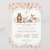 Waldtiere Blush Bloral Taufe Christening Einladung (Vorne/Hinten)