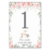 Waldtiere Blush Blumengrün Babydusche Tischnummer (Rückseite)