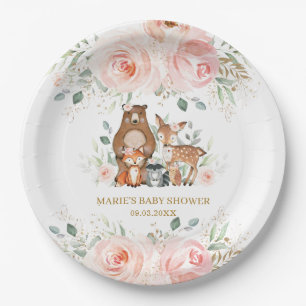 Waldtiere Blush Floral Baby Dusche Geburtstag Pappteller