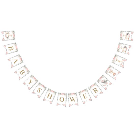 Waldtiere Blush Pink Bloral Baby Dusche Wimpelkette (Alle)