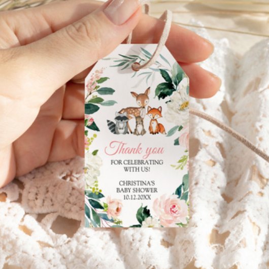 Waldtiere & Blush Pink Blume Kinderdusche Geschenkanhänger