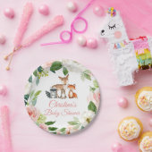 Waldtiere & Blush Pink Blume Kinderdusche Pappteller (Party)