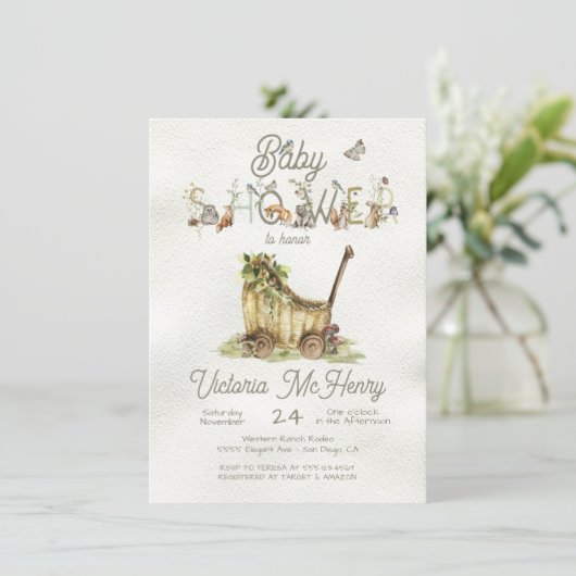 Waldtiere Boho Babydusche Einladung (Stehend Vorderseite)