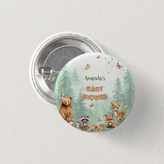 Waldtiere Botanische Babydusche Button (Vorne & Hinten)