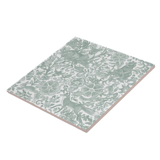 Waldtiere bringen grünes Weiß-Hirschfockchen-Kanin Fliese (Seite)