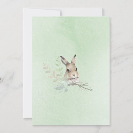 Waldtiere Bunny Rabbit Script Watercolor Baby Einladung (Rückseite)